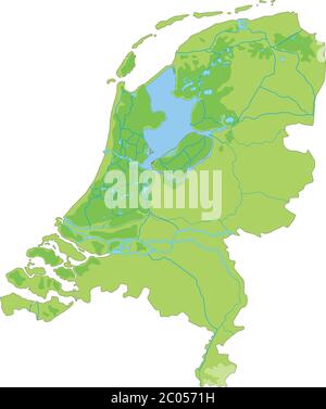 Detaillierte Niederlande physische Karte. Stock Vektor