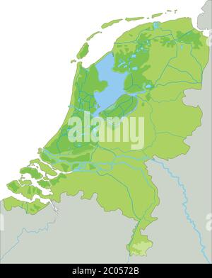 Detaillierte Niederlande physische Karte. Stock Vektor