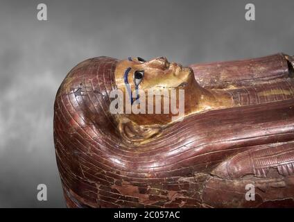 Acient ägyptischen sacophagus von Kha - innere Sarg aus Grab von Kha, Theban Grab 8, Mitte 18. Dynastie (1550 bis 1292 v. Chr.), Turin Ägyptischen Museum. Grau b Stockfoto