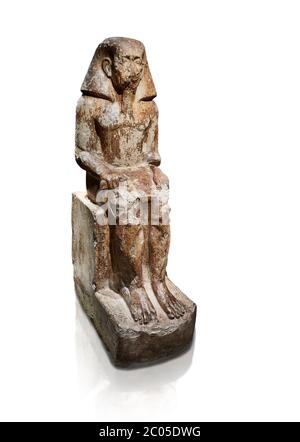 Alte ägyptische Statue von Wahka Sohn von Neferhoptep, Reich der Mitte, 13. Dynastie, (1760 v. Chr.), QAW el-Kebir, Grab 7. Ägyptisches Museum, Turin. Weißer Rücken Stockfoto