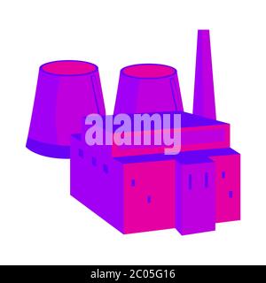 Kernkraftwerk. Bunte Illustration im flachen Stil. System mit Kernreaktor und Kühlturm auf weißem Hintergrund Stock Vektor