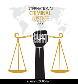 vektorgrafik von Plakaten oder Bannerdesign für den Tag der internationalen Strafjustiz Stock Vektor