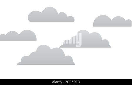 Graue Wolken auf weißem Hintergrund Vektorgrafik in flachem Design. Stock Vektor