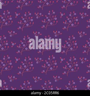 Blueberry nahtloses Muster. Lila floralen Hintergrund. Vektorgrafik. Stock Vektor