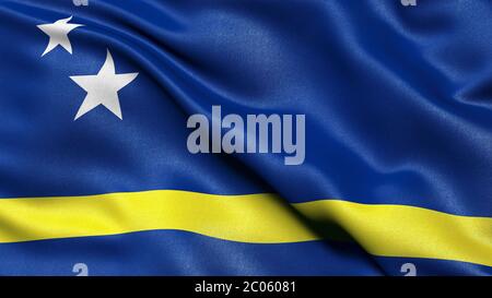 3D-Darstellung der Flagge von Curacao winkt im Wind Stockfoto