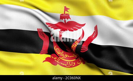 3D Darstellung, winkende Flagge von Brunei Stockfoto