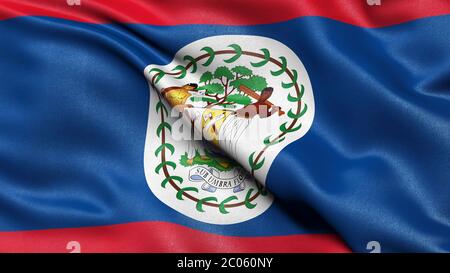 3D Darstellung, winkende Flagge von Belize Stockfoto