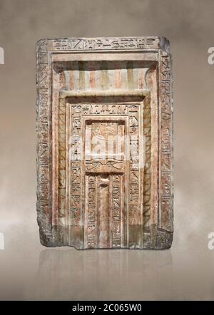 Alte ägyptische Falsche Türstele von Chamberlain Hornakht, Sohn von Mera, Slimestone, Mittleres Königreich, 12. Dynastie (1939-1759 v. Chr.), Ägyptisches Museum, Tur Stockfoto