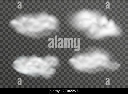 Wolken auf transparentem Hintergrund 3d realistischen Stil gesetzt. Vektorgrafik Stock Vektor