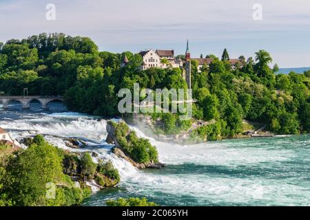 Rheinfall mit Schloss Laufen, in Schaffhausen, Kanton Schaffhausen, Schweiz Stockfoto