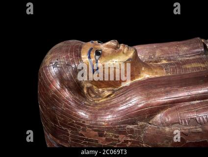Acient ägyptischen sacophagus von Kha - innere Sarg aus Grab von Kha, Theban Grab 8, Mitte 18. Dynastie (1550 bis 1292 v. Chr.), Turin Ägyptisches Museum. Schwarz Stockfoto