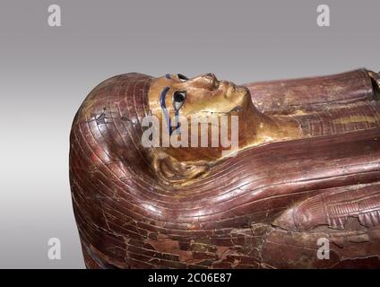 Acient ägyptischen sacophagus von Kha - innere Sarg aus Grab von Kha, Theban Grab 8, Mitte 18. Dynastie (1550 bis 1292 v. Chr.), Turin Ägyptischen Museum. Grau b Stockfoto