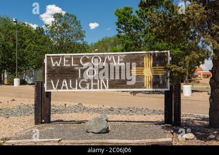 Willkommen bei Vaugh New Mexico Zeichen Stockfoto