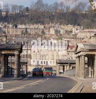 Cleveland Bridge, Bath, über den Fluss Avon, South West Englands, Großbritannien im Jahr 1996 Stockfoto