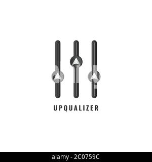 Upqualizer Logo Design Vorlage. Pfeil nach oben mit Equalizer-Design-Konzept. Beschreiben Sie Verbesserungen in den Bereichen Leistung, Wachstum und Leistung. EPS10 Stock Vektor