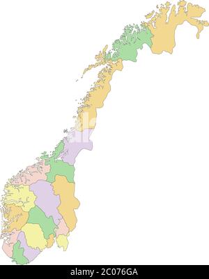 Norwegen - sehr detaillierte bearbeitbare politische Karte. Stock Vektor