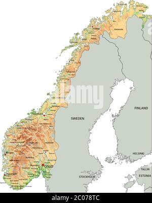 Detaillierte Norwegen Karte mit Beschriftung. Stock Vektor