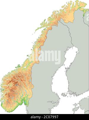 Detaillierte physische Karte für Norwegen. Stock Vektor