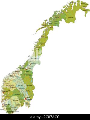 Sehr detaillierte bearbeitbare politische Karte mit getrennten Ebenen. Norwegen. Stock Vektor