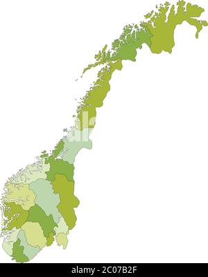 Sehr detaillierte bearbeitbare politische Karte mit getrennten Ebenen. Norwegen. Stock Vektor