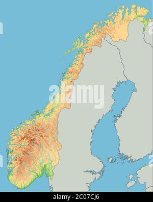 Detaillierte physische Karte für Norwegen. Stock Vektor