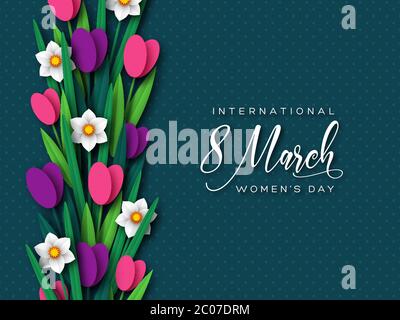 8. März Grußkarte für den Tag der Frau. Stock Vektor