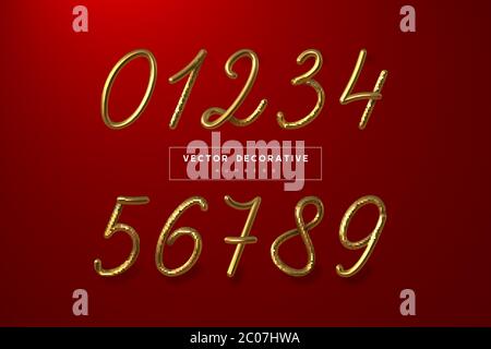 Satz von goldenen Metallic Zahlen. Stock Vektor