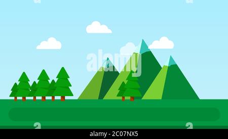 Landschaft mit Bergen und Fichte Vektor flach isoliert Stock Vektor
