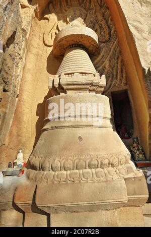 Sandstein geschnitzte Stupa-Qianfo tausend Buddha-Grotten. Mati Si-Pferd Hoof Tempel-Zhangye-Gansu-China-0926 Stockfoto