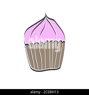 Vektorgrafik. Doodle Stil Cupcake isoliert auf weißem Hintergrund, einfache flache Design Stock Vektor