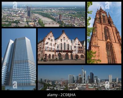 Collage Frankfurter Wahrzeichen Stockfoto