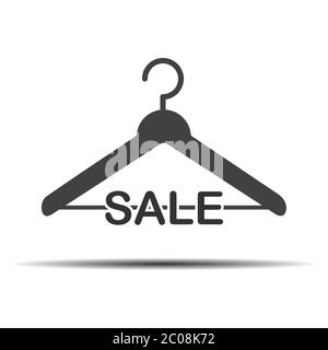 Vektorgrafik. Aufhänger Silhouette mit Sale Schriftzug, isoliert auf weißem Hintergrund, einfache flache Design, Stock Vektor
