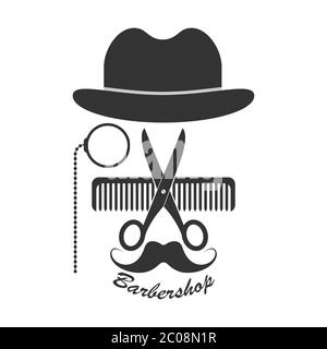 Vektorgrafik. Barbershop Logo isoliert auf weißem Hintergrund, einfaches flaches Design, Stock Vektor