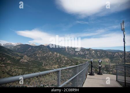 Estes Park ist eine statutarische Stadt in Larimer County, Colorado, USA. Ein beliebtes Sommerresort in der Nähe des Rocky Mountain National Park Stockfoto