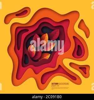 Herbst 3d Papier geschnitten Hintergrund. Stock Vektor