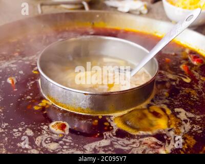 Traditionelle chinesische Mahlzeit Hot Pot, Detailansicht Stockfoto