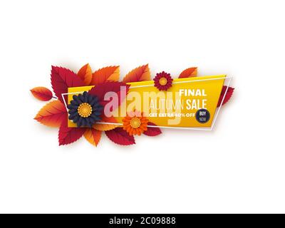 Herbstverkauf Banner mit Blättern und Blumen. Stock Vektor