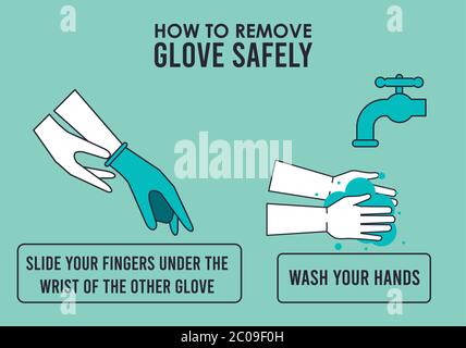 Wie man die Handschuhe entfernt covid19 Infografik Vektor Illustration Design Stock Vektor