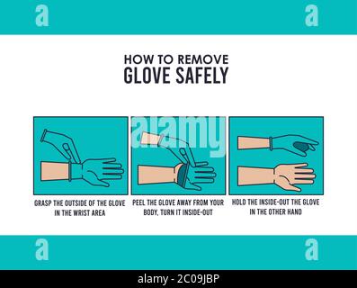 Wie man die Handschuhe entfernt covid19 Infografik Vektor Illustration Design Stock Vektor