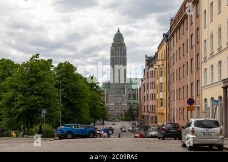 Kallio Kirche ist eine lutherische Kirche in Kallio Bezirk in Helsinki. Es ist aus traditionellen finnischen Materialien im nationalen romantischen Stil gebaut. Stockfoto