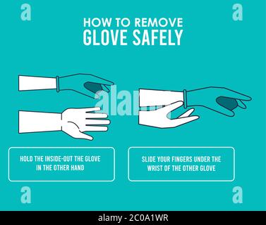 Wie man die Handschuhe entfernt covid19 Infografik Vektor Illustration Design Stock Vektor