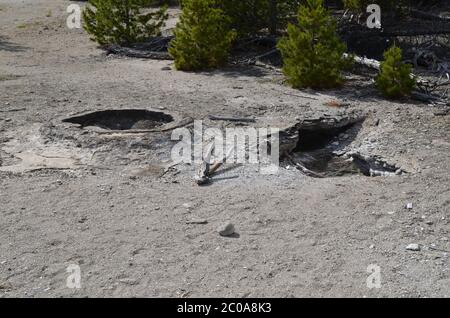 Spätsommer im Yellowstone National Park: Yellow Crown Crater und Unnamed Spring Dry Features im Porcelain Basin Bereich des Norris Geyser Basin Stockfoto