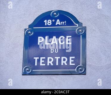 Straßenschild in Place du Tertre, Montmartre, Paris, Île-de-France, Frankreich Stockfoto