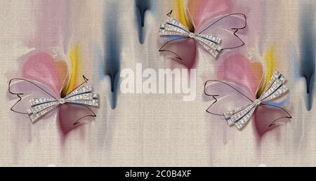 3d Wallpaper Textur, abstrakte Blumen, Schmuck auf Leinwand Textur Stockfoto