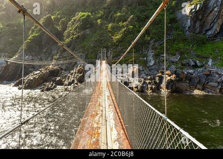 Storms River Suspension Bridge am Garden Route (Tsitsikamma) National Park, Südafrika Stockfoto