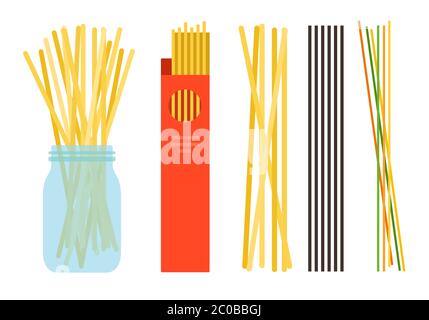 Spaghetti oder Capellini Pasta flaches Design Vektor Illustration. Stock Vektor