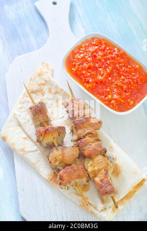 Kebab auf Lavasch Stockfoto