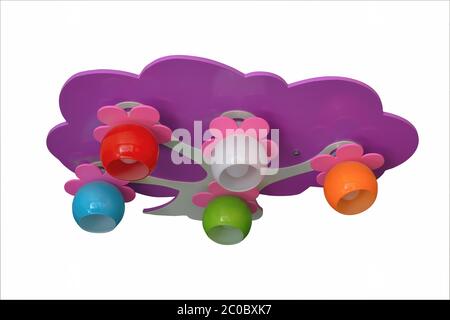 Mehrfarbige Kronleuchter für ein Kinderzimmer isolieren auf weißem Hintergrund Nahaufnahme. Stockfoto