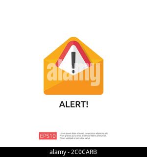 E-Mail-Umschlag Aufmerksamkeit Warnung Angreifer Warnzeichen mit Ausrufezeichen. internet Gefahr Konzept. Shield Line Symbol für VPN. Technologie Cyber securi Stock Vektor