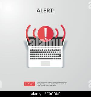 Achtung Warnung Angreifer Warnzeichen mit Ausrufezeichen. Vorsicht Aufmerksamkeit des Internet-Gefahr-Symbol. Shield Line-Symbol für VPN. Technologie Cyber se Stock Vektor